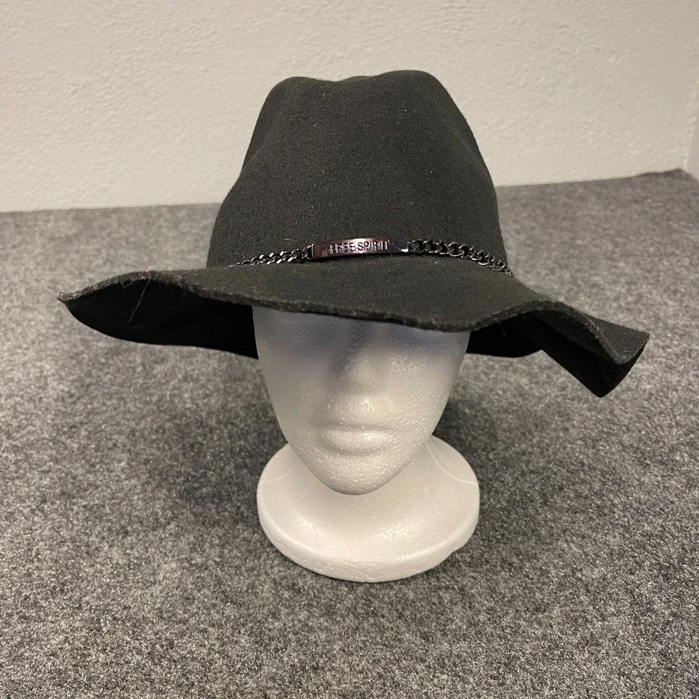 BCBGeneration Black Wool Wide Brim Womens Hat Chain Band Free Spirit Boho M